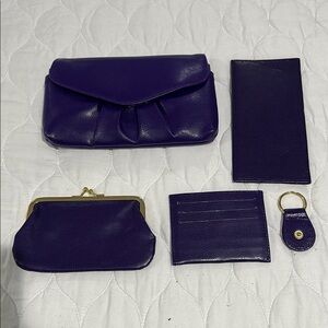 Five Piece Purse Clutch Accessory Set Purple